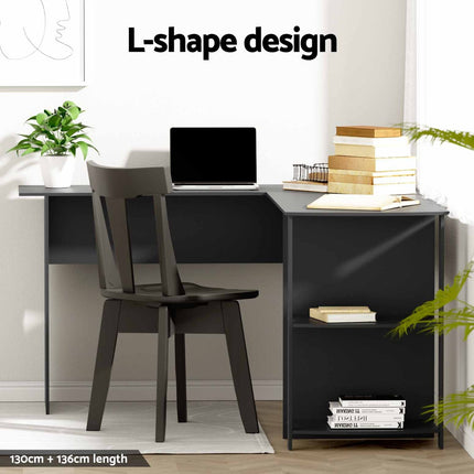 Artiss Computer Desk Shelf L-Shape Black 136CM.