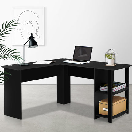 Artiss Computer Desk Shelf L-Shape Black 136CM.