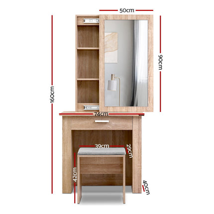 Artiss Dressing Table Stool Set Sliding Mirror Oak Demi.