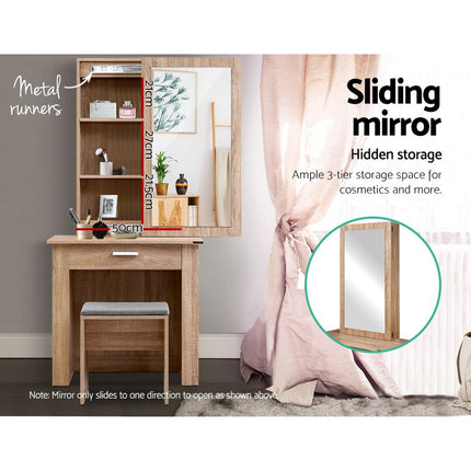 Artiss Dressing Table Stool Set Sliding Mirror Oak Demi.