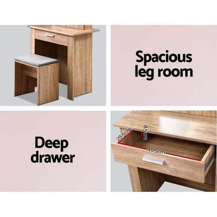 Artiss Dressing Table Stool Set Sliding Mirror Oak Demi.