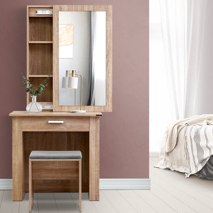 Artiss Dressing Table Stool Set Sliding Mirror Oak Demi.