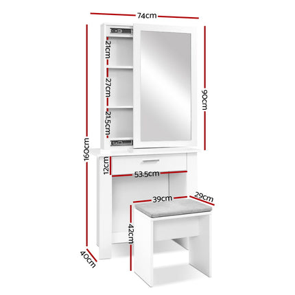 Artiss Dressing Table Stool Set Sliding Mirror White Demi.