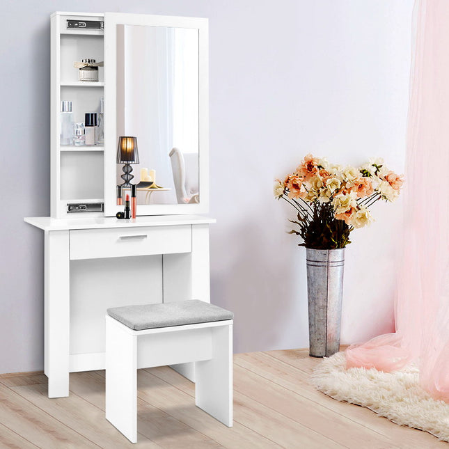 Artiss Dressing Table Stool Set Sliding Mirror White Demi.