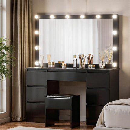 Artiss Dressing Table Vanity Desk Set Stool 12 Led Bulbs Black.