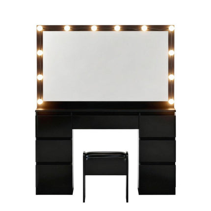 Artiss Dressing Table Vanity Desk Set Stool 12 Led Bulbs Black.