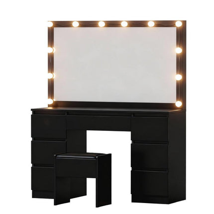 Artiss Dressing Table Vanity Desk Set Stool 12 Led Bulbs Black.