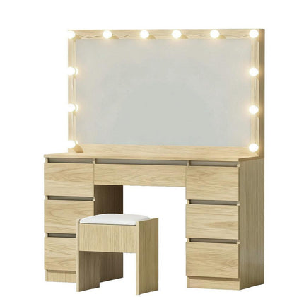 Artiss Dressing Table Vanity Desk Set Stool 12 Led Bulbs Wood.
