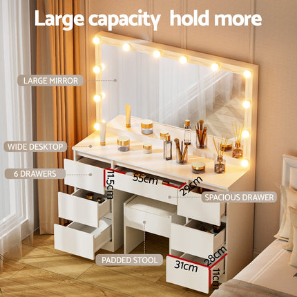 Artiss Dressing Table Vanity Desk Set Stool 12 Led Bulbs White.