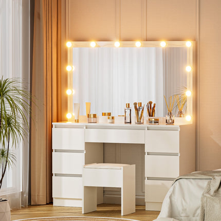 Artiss Dressing Table Vanity Desk Set Stool 12 Led Bulbs White.