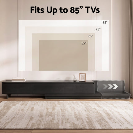 Artiss Extendable TV Unit 200CM 3 Storage Drawers Dark Walnut & Black
