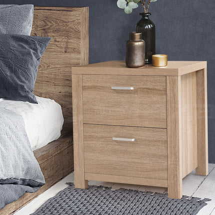 Artiss Bedside Table 2 Drawers - MAXI Pine.