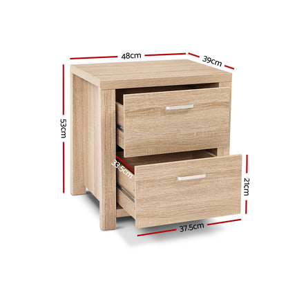 Artiss Bedside Table 2 Drawers - MAXI Pine.