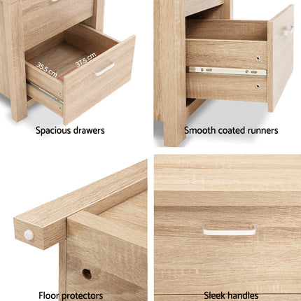 Artiss Bedside Table 2 Drawers - MAXI Pine.
