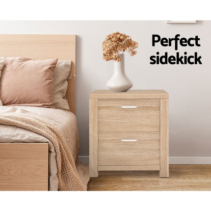 Artiss Bedside Table 2 Drawers - MAXI Pine.