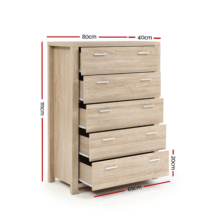 Artiss 5 Chest of Drawers - MAXI Pine.