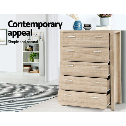 Artiss 5 Chest of Drawers - MAXI Pine.