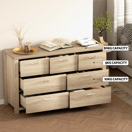 Artiss 7 Chest of Drawers - MAXI Pine.