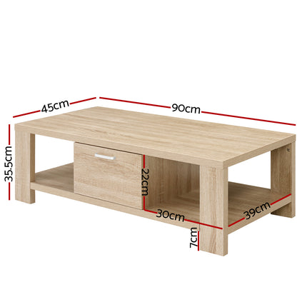 Artiss Coffee Table 1 Drawer Oak Maxi.