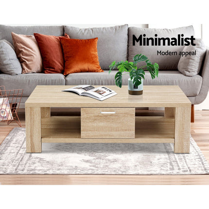 Artiss Coffee Table 1 Drawer Oak Maxi.