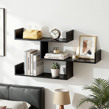 Artiss Floating Wall Shelf 3 Tier Black.