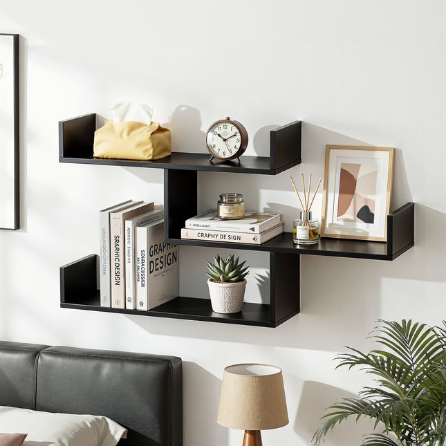 Artiss Floating Wall Shelf 3 Tier Black.