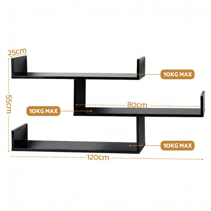 Artiss Floating Wall Shelf 3 Tier Black.