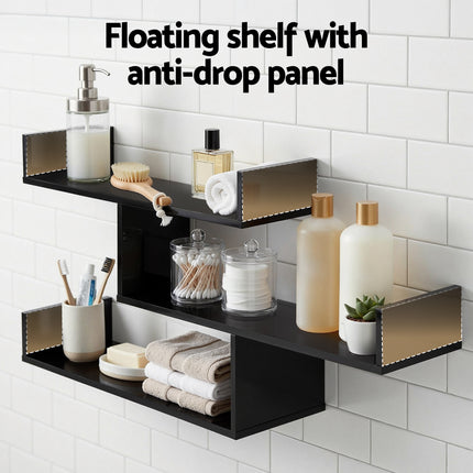 Artiss Floating Wall Shelf 3 Tier Black.