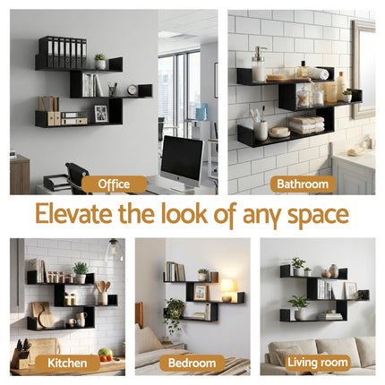 Artiss Floating Wall Shelf 3 Tier Black.