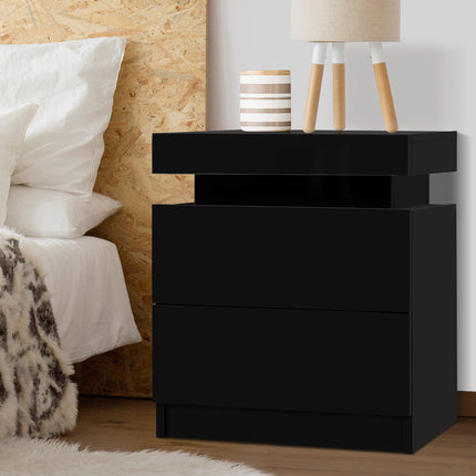 Artiss Bedside Table 2 Drawers Lift-up Storage - COLEY Black.