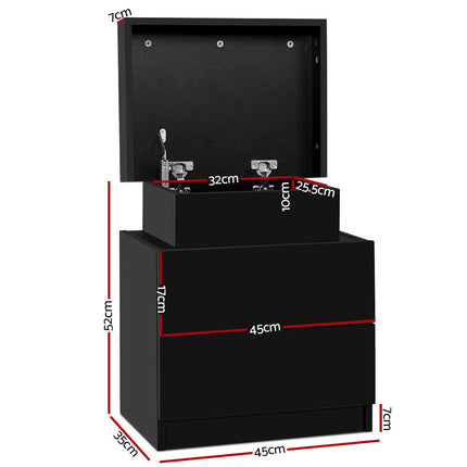 Artiss Bedside Table 2 Drawers Lift-up Storage - COLEY Black.