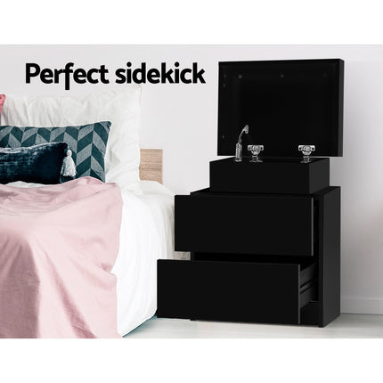 Artiss Bedside Table 2 Drawers Lift-up Storage - COLEY Black.