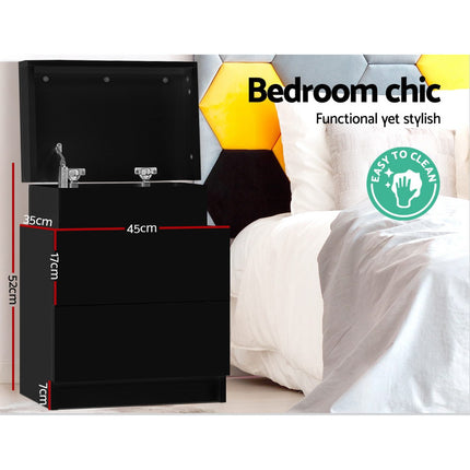 Artiss Bedside Table 2 Drawers Lift-up Storage - COLEY Black.