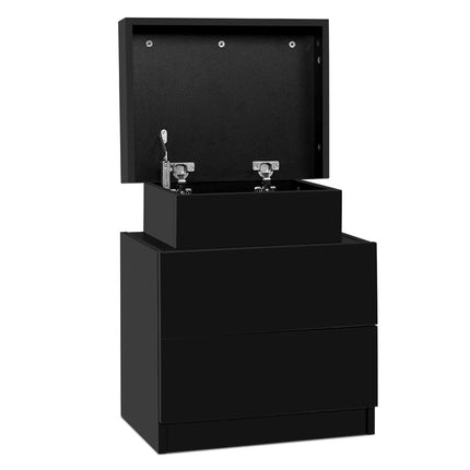 Artiss Bedside Table 2 Drawers Lift-up Storage - COLEY Black.