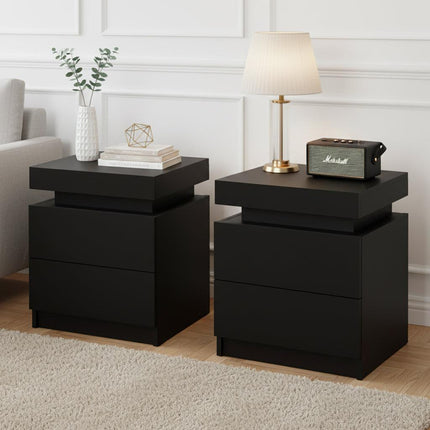 Artiss 2X Bedside Table 2 Drawers Lift-up Storage Black.