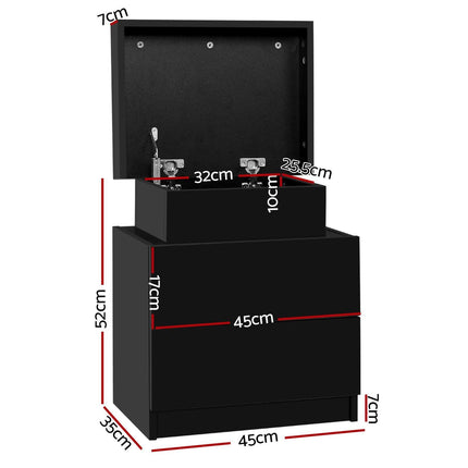 Artiss 2X Bedside Table 2 Drawers Lift-up Storage Black.