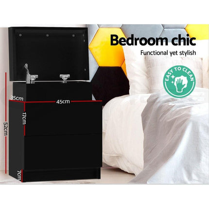 Artiss 2X Bedside Table 2 Drawers Lift-up Storage Black.