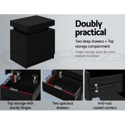Artiss 2X Bedside Table 2 Drawers Lift-up Storage Black.