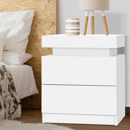 Artiss Bedside Table 2 Drawers Lift-up Storage - COLEY White.