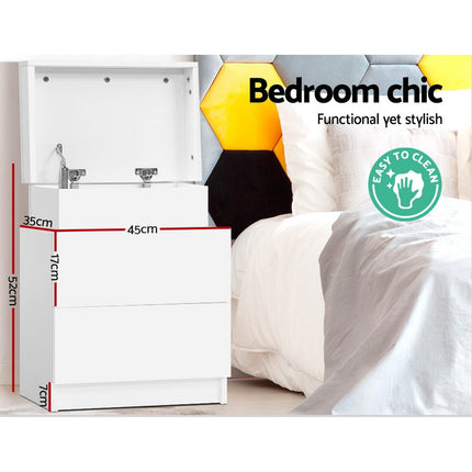 Artiss Bedside Table 2 Drawers Lift-up Storage - COLEY White.