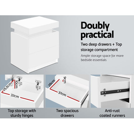 Artiss Bedside Table 2 Drawers Lift-up Storage - COLEY White.