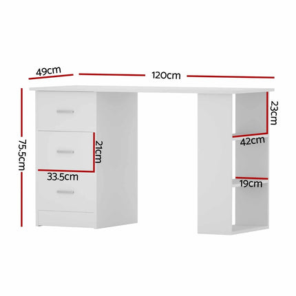Artiss Computer Desk Drawer Shelf Cabinet White 120CM.
