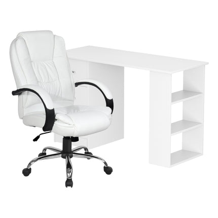 Artiss Computer Desk 120cm Executive Office Chair Set PU Leather High Back White.