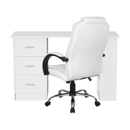 Artiss Computer Desk 120cm Executive Office Chair Set PU Leather High Back White.