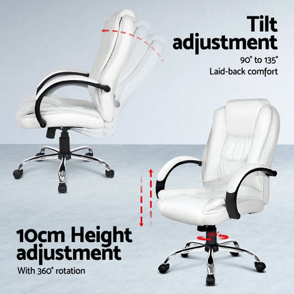 Artiss Computer Desk 120cm Executive Office Chair Set PU Leather High Back White.