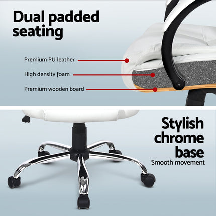 Artiss Computer Desk 120cm Executive Office Chair Set PU Leather High Back White.