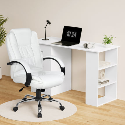 Artiss Computer Desk 120cm Executive Office Chair Set PU Leather High Back White.