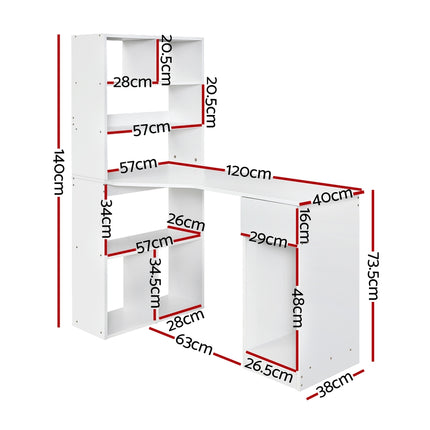 Artiss Computer Desk Bookshelf Drawer Cabinet White 120CM.