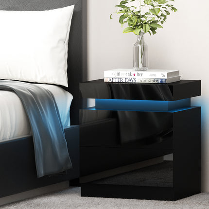 Artiss Bedside Table LED 2 Drawers Lift-up Storage - COLEY Black.