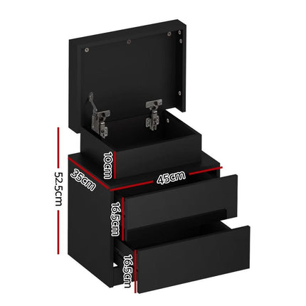 Artiss 2X Bedside Table LED 2 Drawers Lift-up Storage - COLEY Black.
